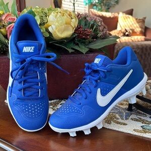 Nike Alpha Huarache Varsity Low Baseball Cleats Royal Blue White Swoosh Lace Up